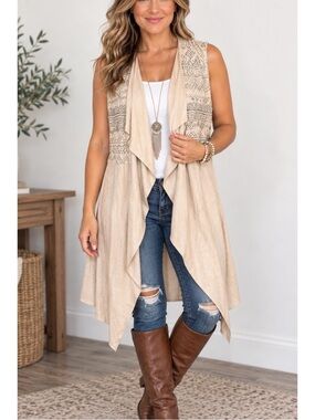 Vocal Beige Suede-Look Draped Vest/Shawl size Small